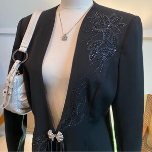 Vintage 1980s Black Floral Beaded Embroidered Blazer Jacket, Size Medium